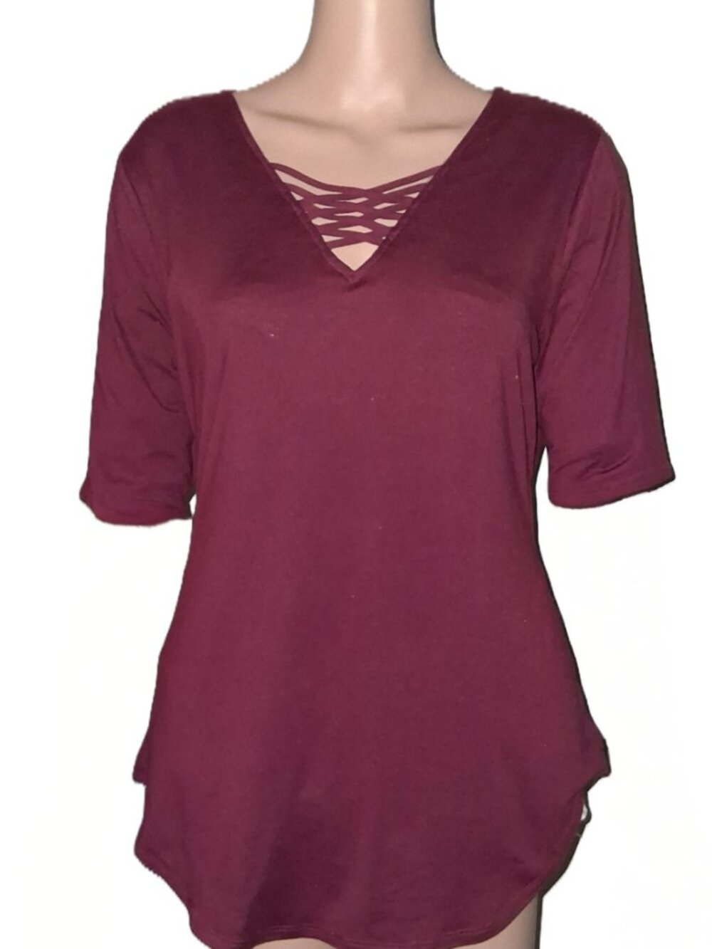 No Boundaries Burgundy Crisscross V-Neck Top | Casual Chic Style-XXXL